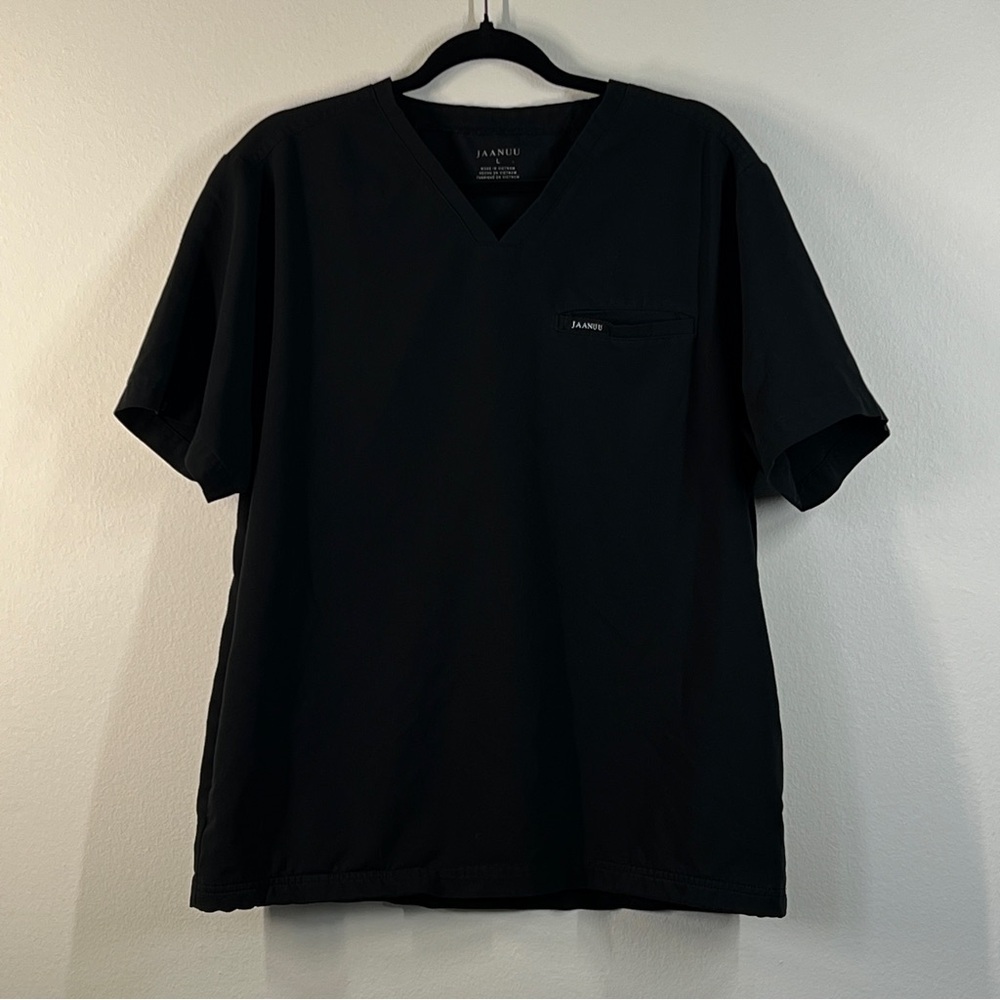 JAANUU Unisex Size L Black Medical Scrub Short Sleeve V Neck Top